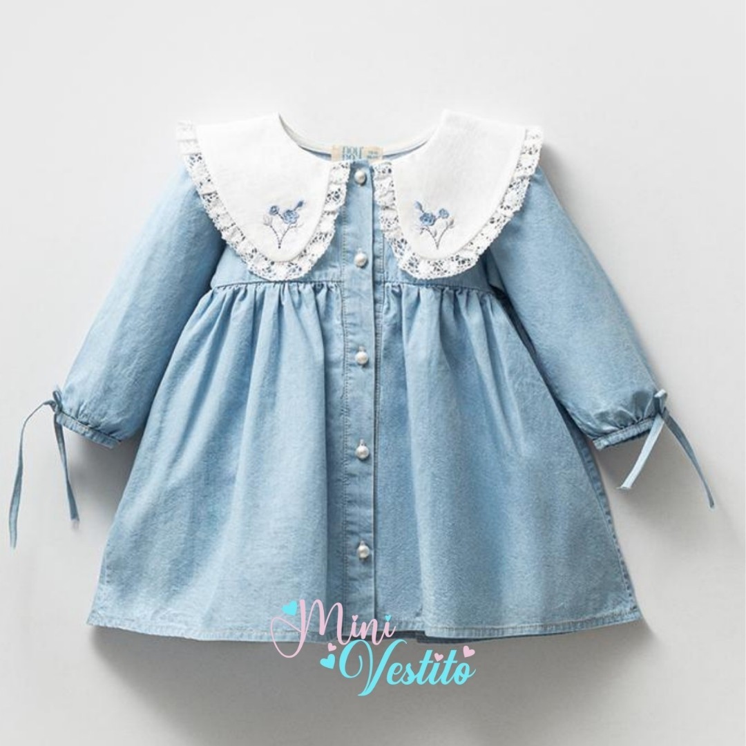 “Lace Blossom Uzun Kollu  Denim Elbise”