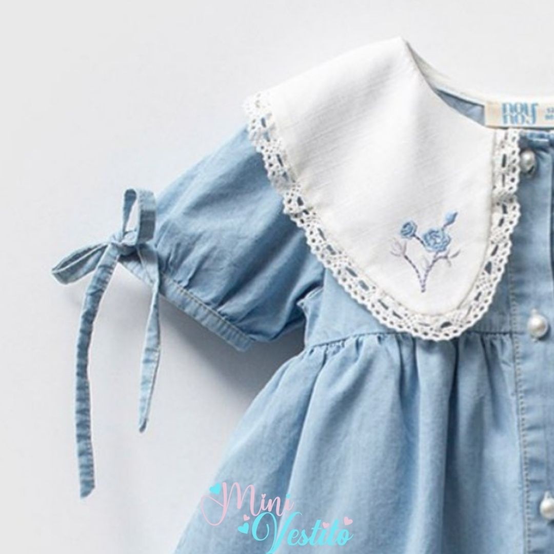 Mavi Gül 🌹 Nakışlı Dantel Yaka Elbise 👗👗