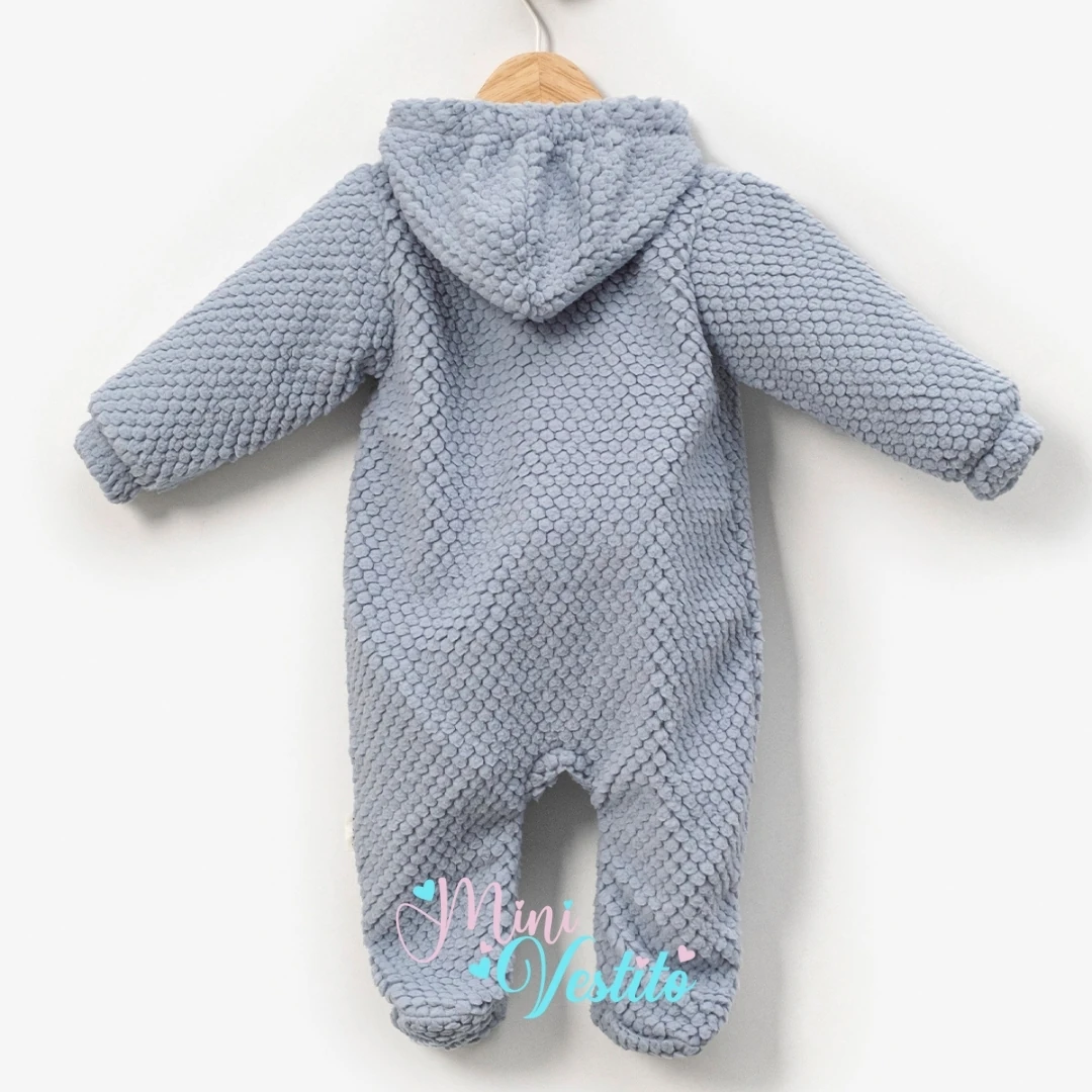 Balık Sırtı Desenli Kapüşonlu Fermuarlı Tulum