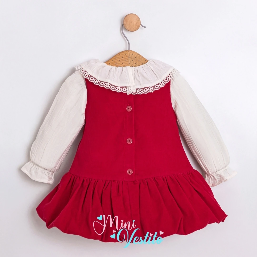 Sally Ayıcık Desenli İçi Gömlekli Tokalı Elbise