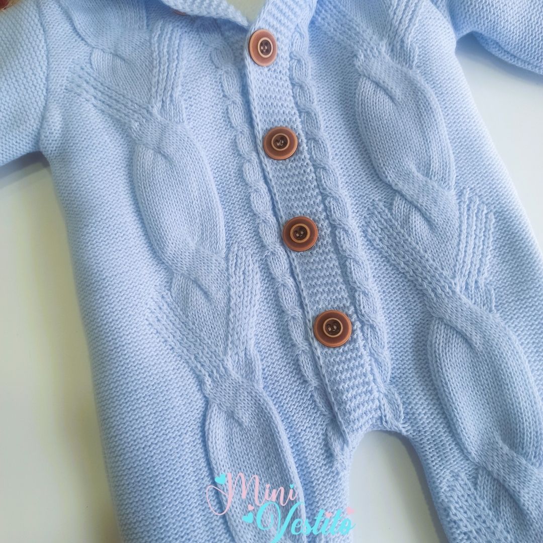 Zincir Desenli Büyük Düğmeli İçi Peluşlu Triko Tulum