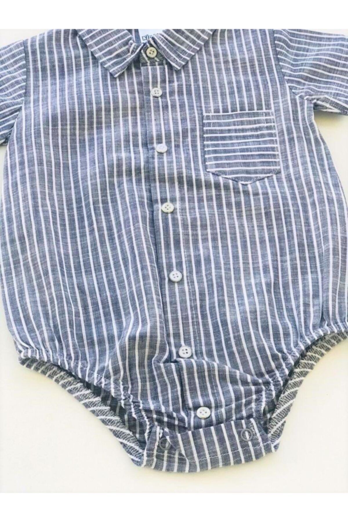 Erkek Bebek Baby Boss Yakalı Çizgili Komple Çıtçıtlı Gömlek