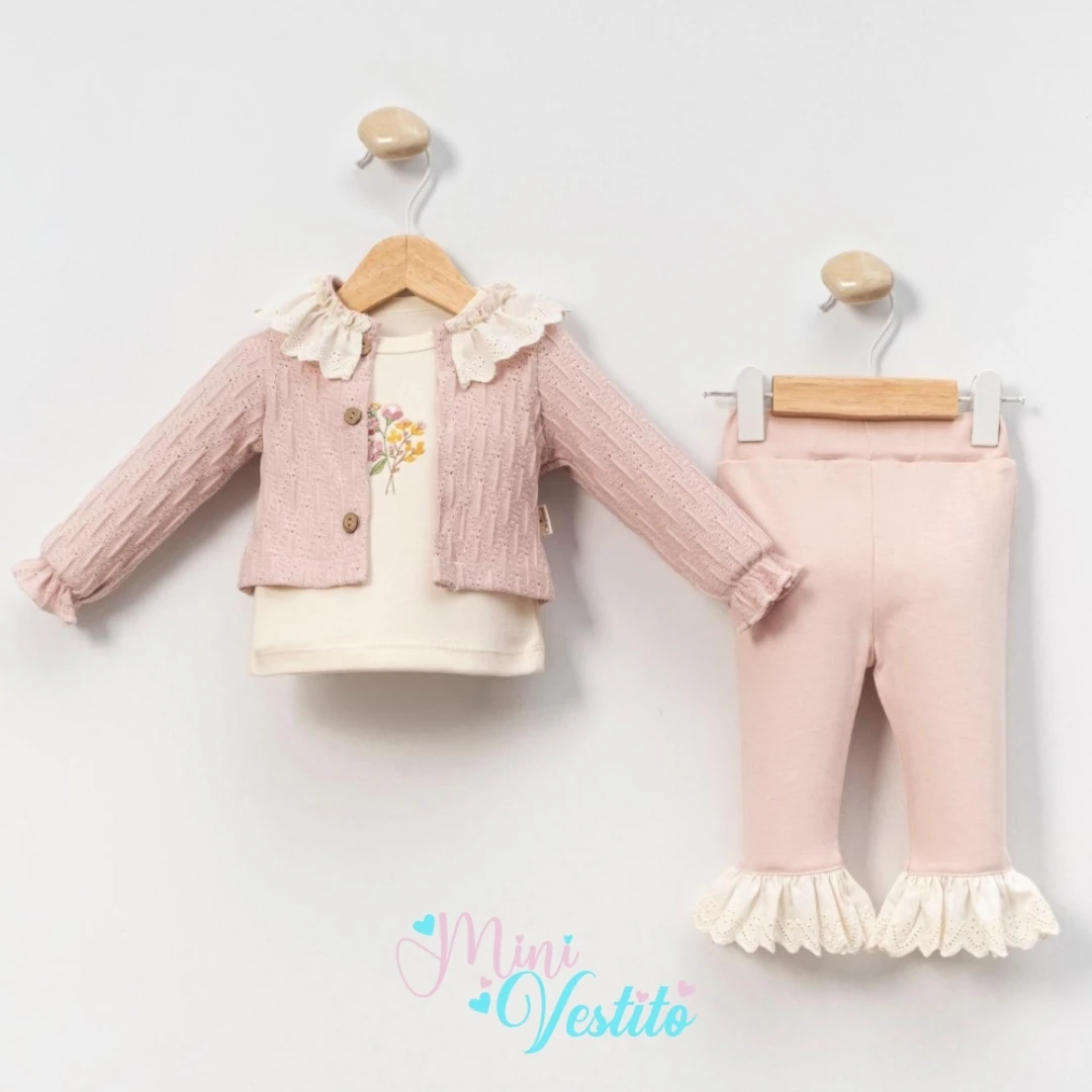 Flowers Desenli Triko Hırkalı 3 Lü Takım