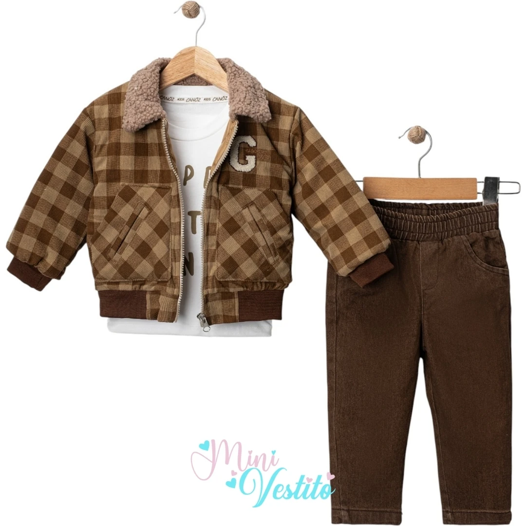 Kadife Ceketli Kot Pantolonlu 3 Lü Takım