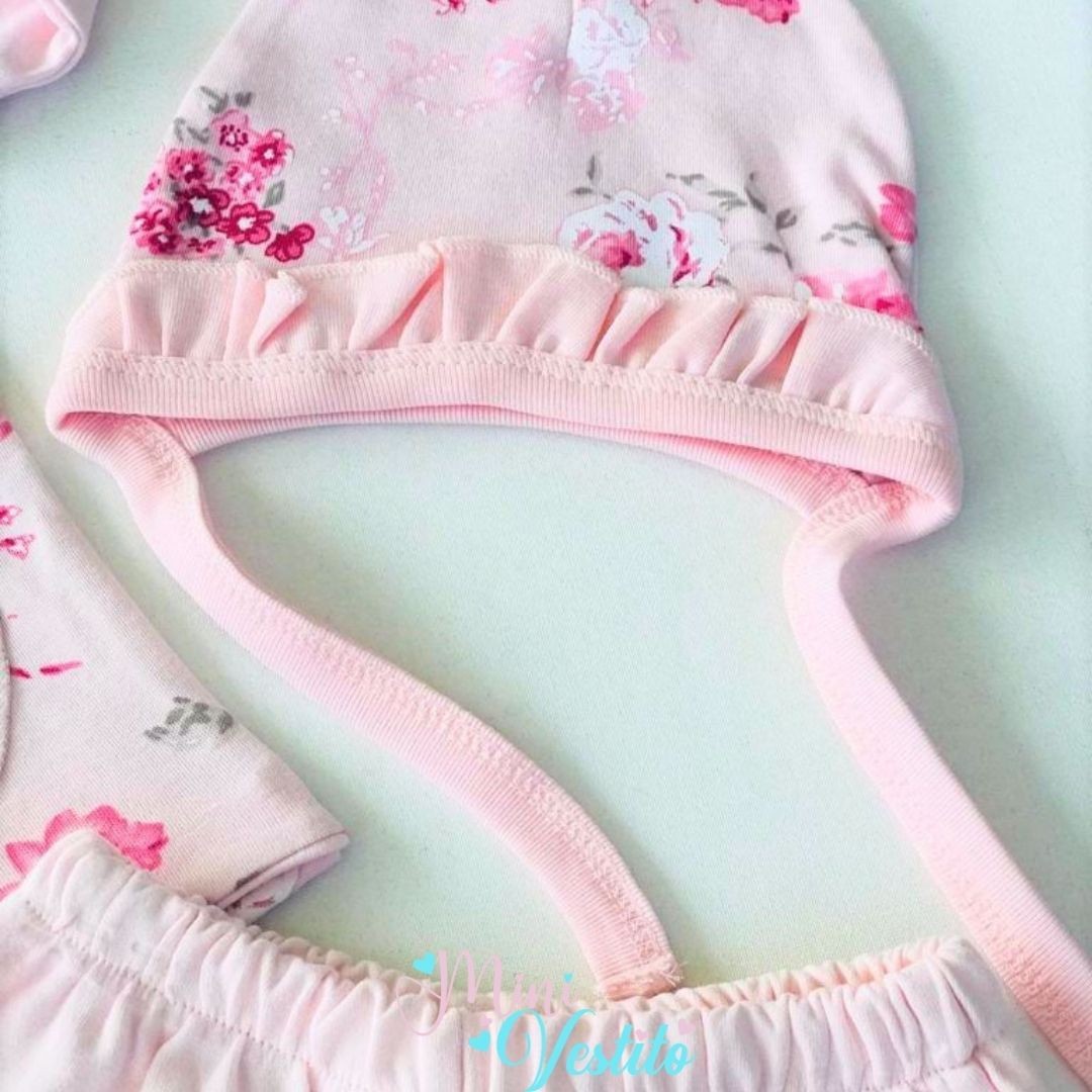 Rose Desenli Penye Cepli 4 Parça Hastane Çıkışı Pembe