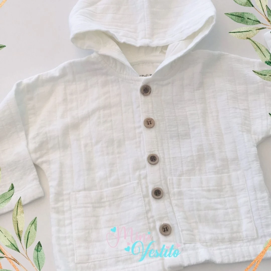 Conroy Kapuşonlu Önü Düğmeli Tetra Muslin Hırka