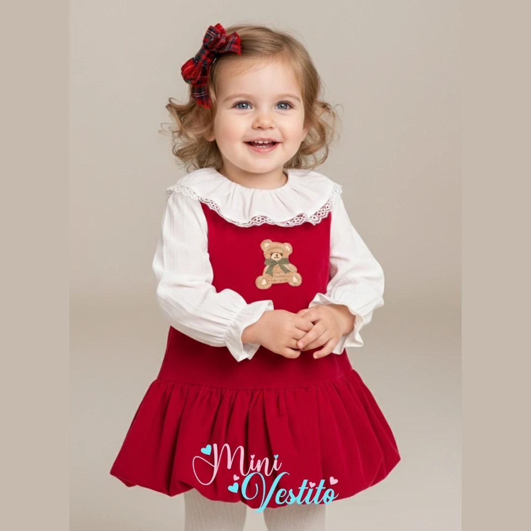 Sally Ayıcık Desenli İçi Gömlekli Tokalı Elbise