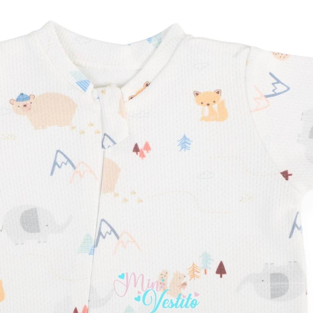 Ormanın Sevimli Dostları Desenli Şapkalı Fermuarlı Tulum