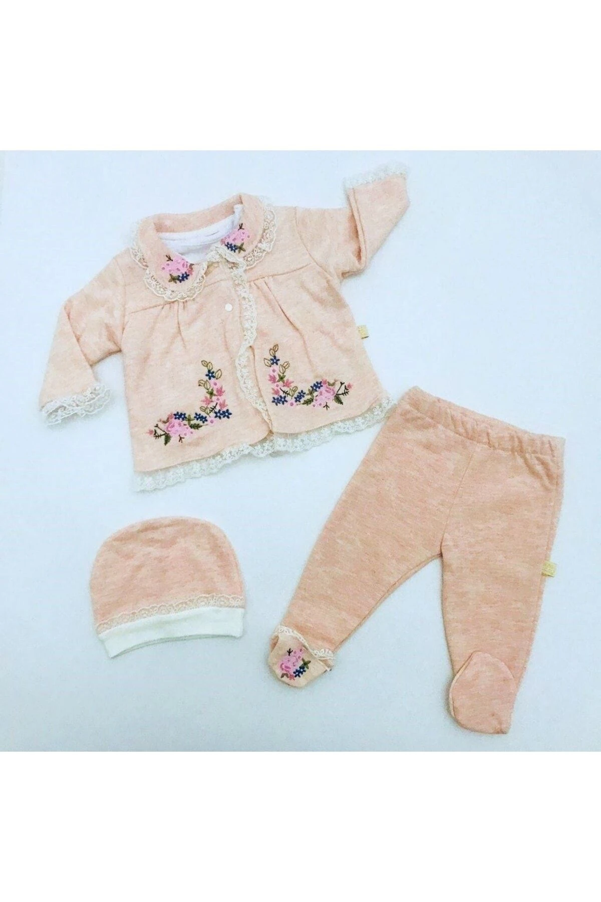 Freya Kanaviçe Nakışlı Içi Uzun Kollu Penye Zıbınlı Şapkalı 4 Parça Set