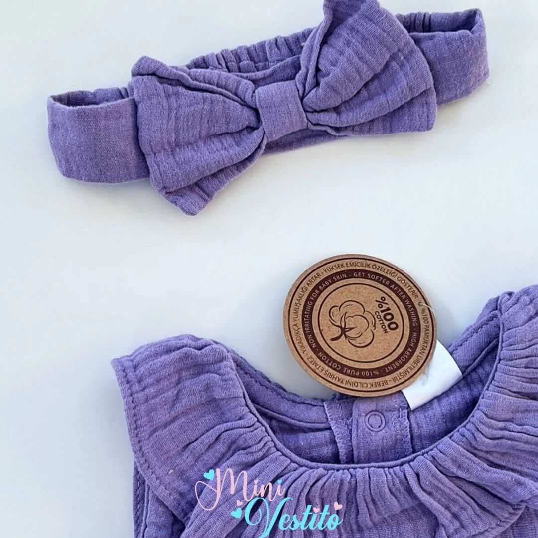 Yakası Fırfırlı Bandanalı Organic Muslin Tulum