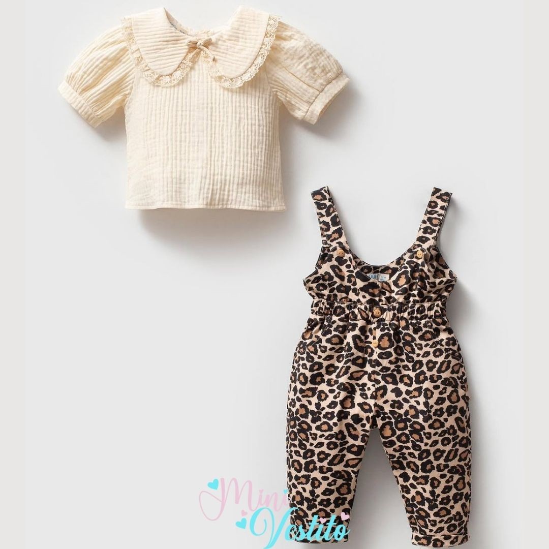 🐆 “Mini Diva” Leopar Askılı Tulum & Dantel Yakalı Bluz Takımı