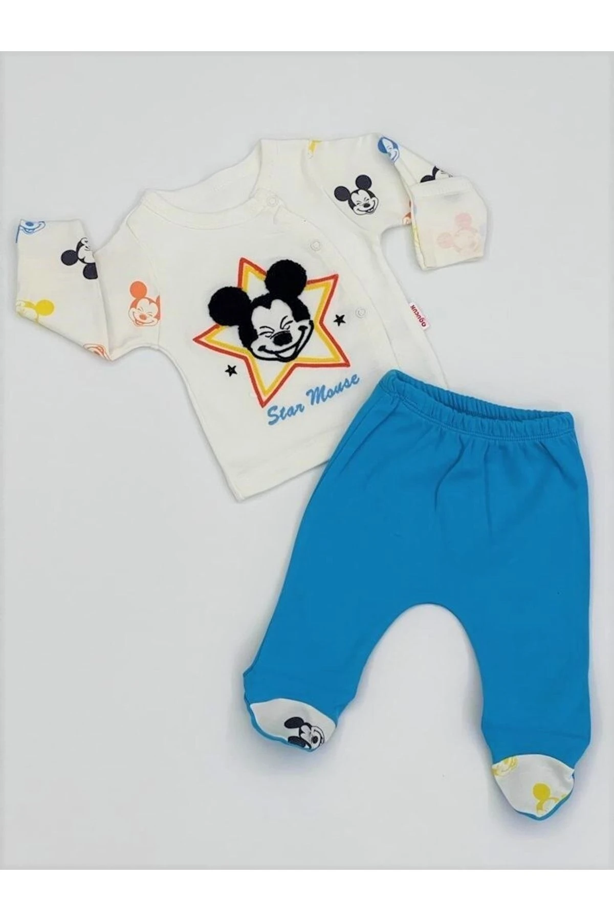 Star Mouse Nakışlı Kendinden Eldivenli Önden Çıtçıtlı Ikili Takım