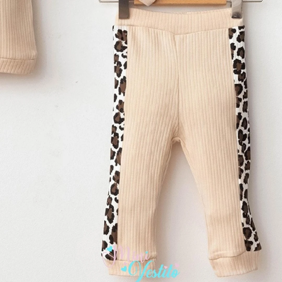 Leopar Desenli Fırıfır Yakalı Bandanalı Takım