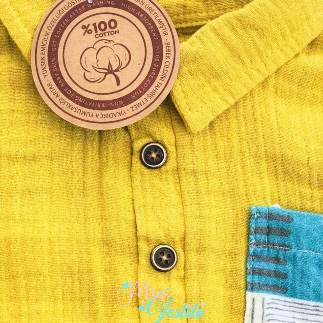 Benedict % 100 Organik Muslin Alttan Çıtçıtlı Gömlek Yakalı Şortlu Takım