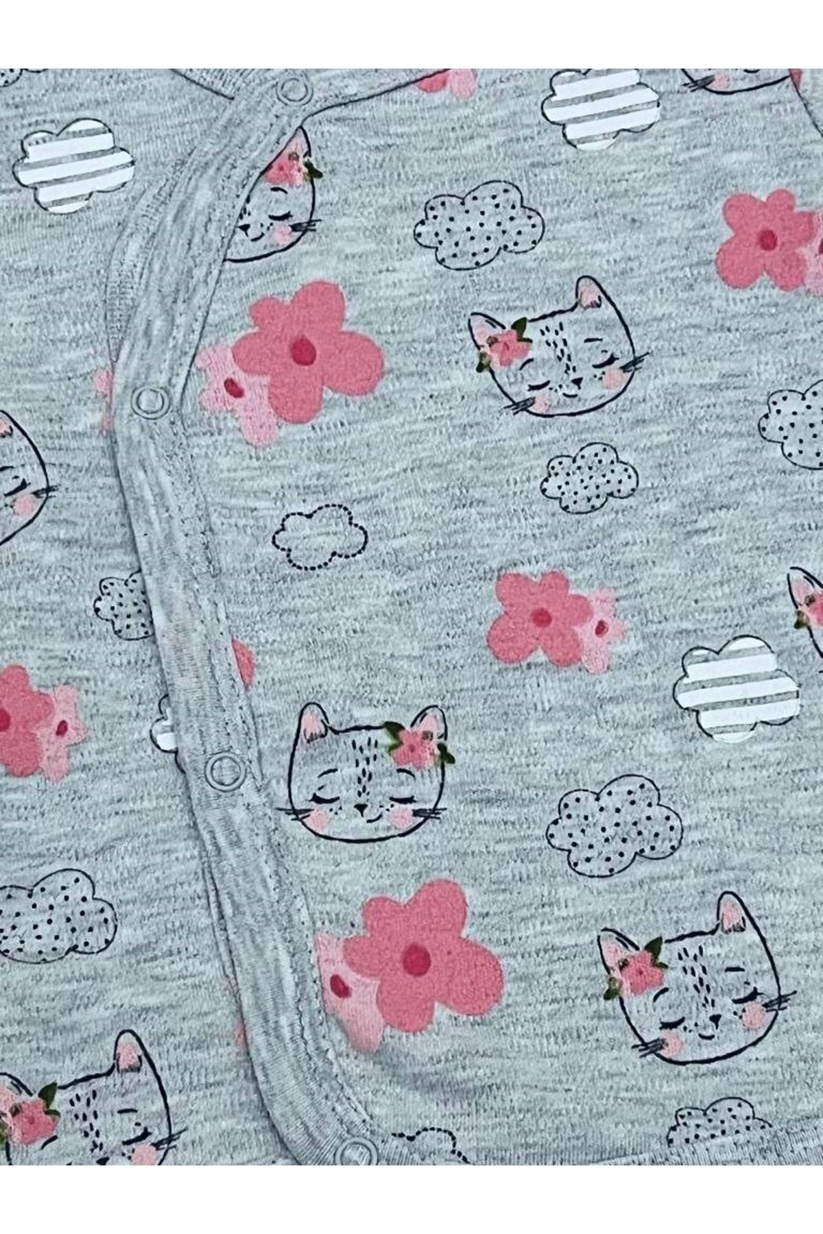 Bulut Desenli Kedili Çıtçıtlı Patikli Ikili Takım Gri Melanj