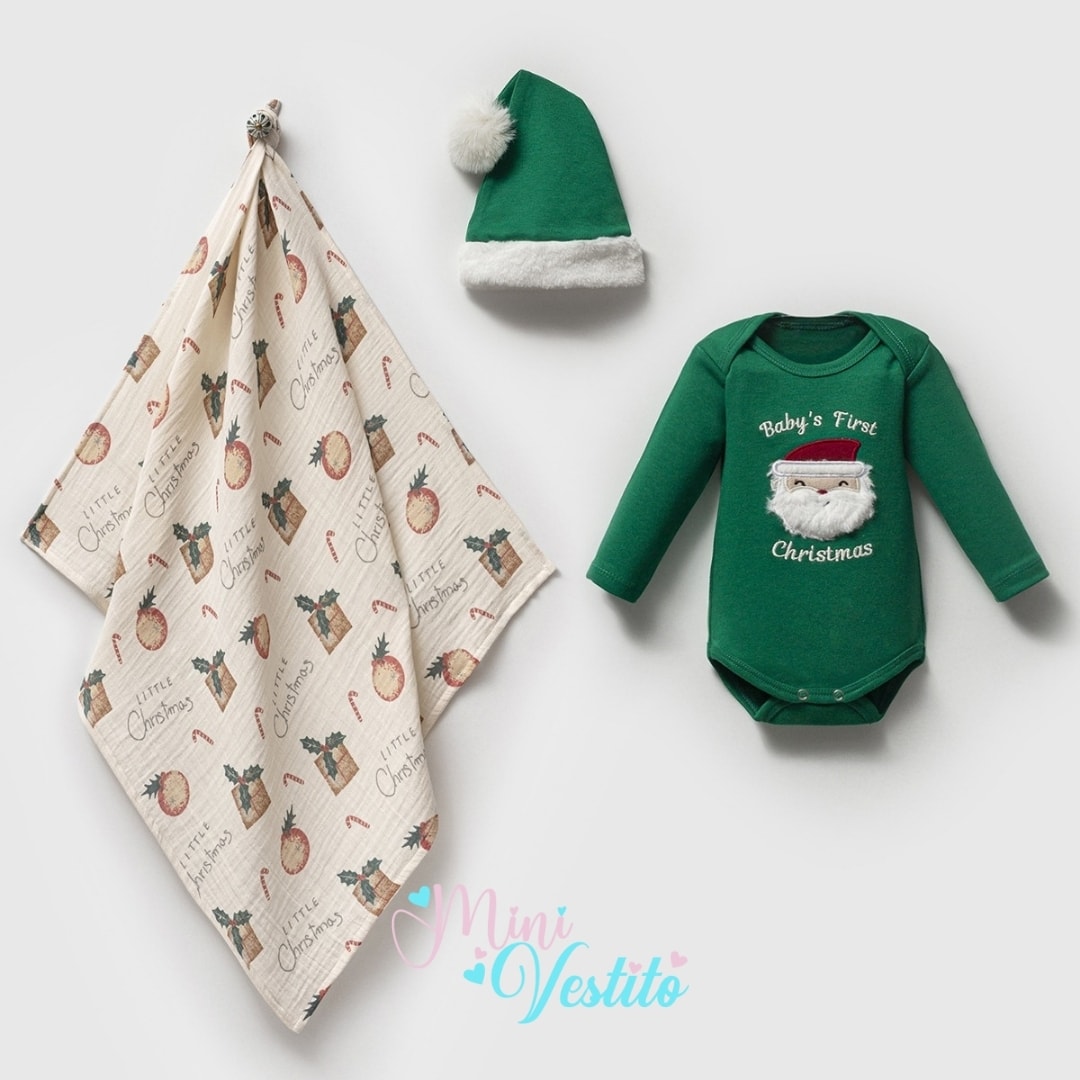 Baby'S First Christmas Desenli Müslin Örtülü 3 Lü Set