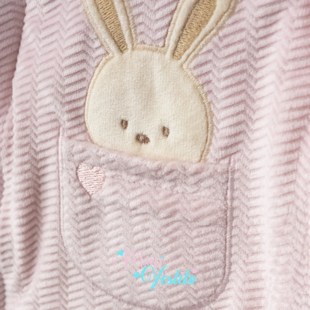 Cepteki Tavşan Desenli Fermuarlı Kapüşonlu Kozmonot