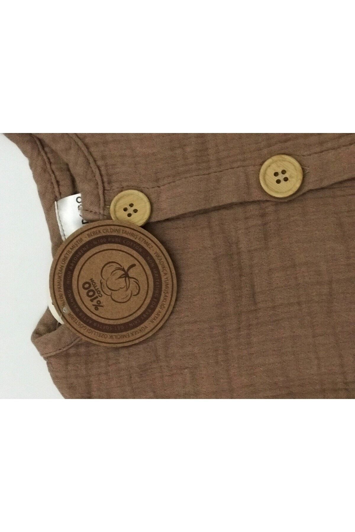 Düğmeli Uzun Kollu Organic Muslin Tulum