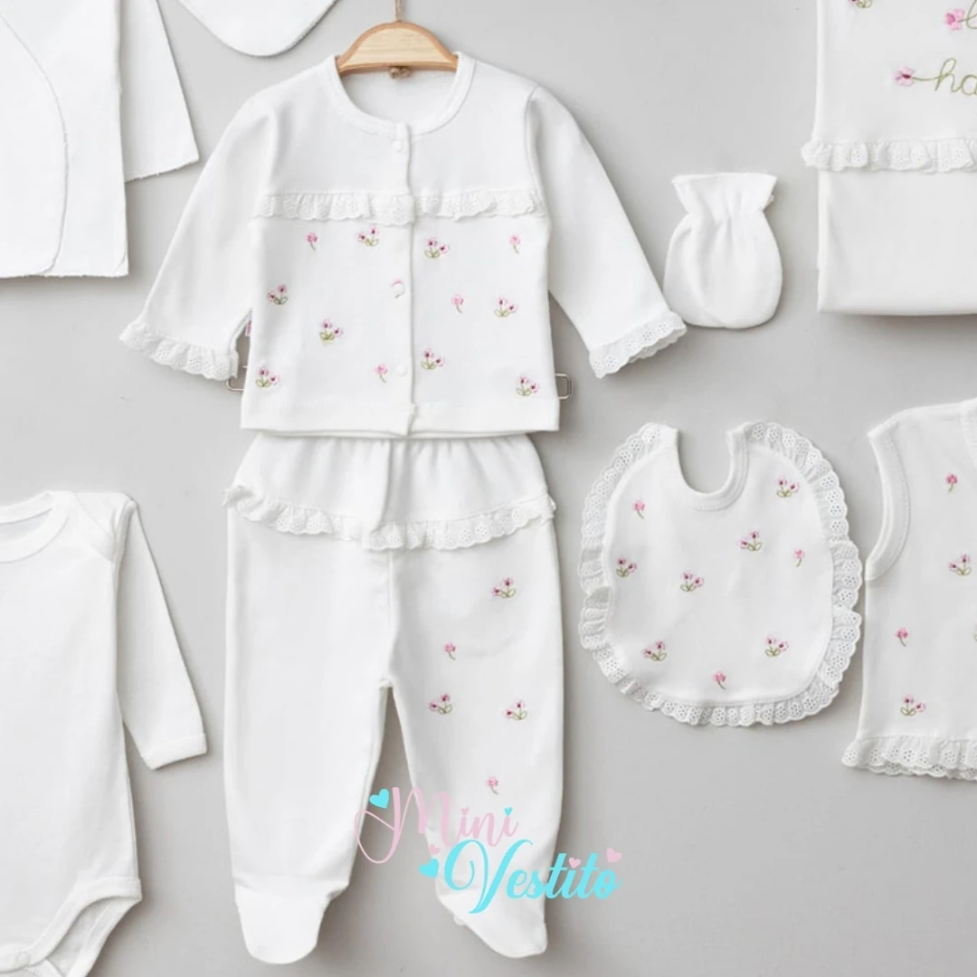 “Be Happy Çiçek Nakışlı 10 Parça Hastane Çıkışı Seti” 🌼✨