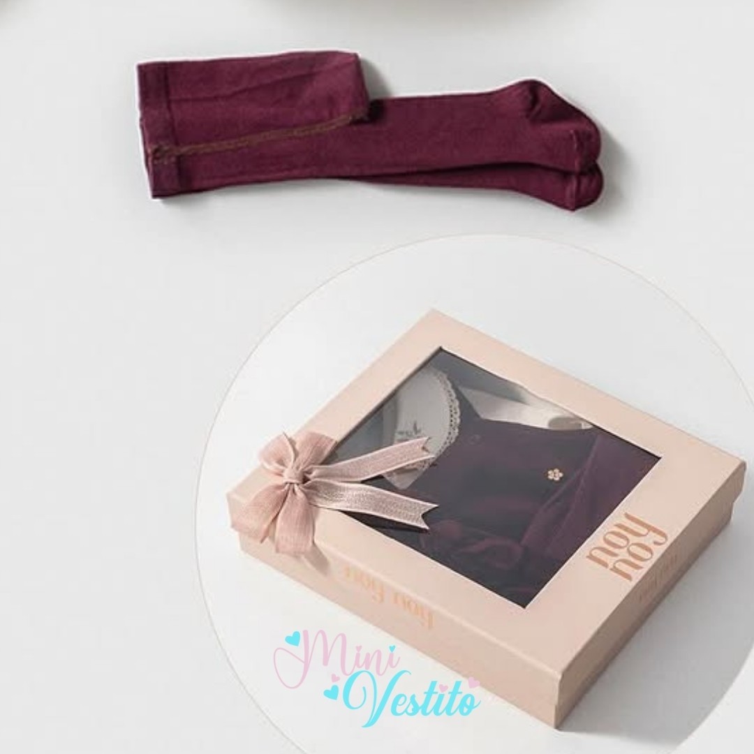 Mini Style Rachel Yakası İşleme Ve Dantelli Bordo Takım