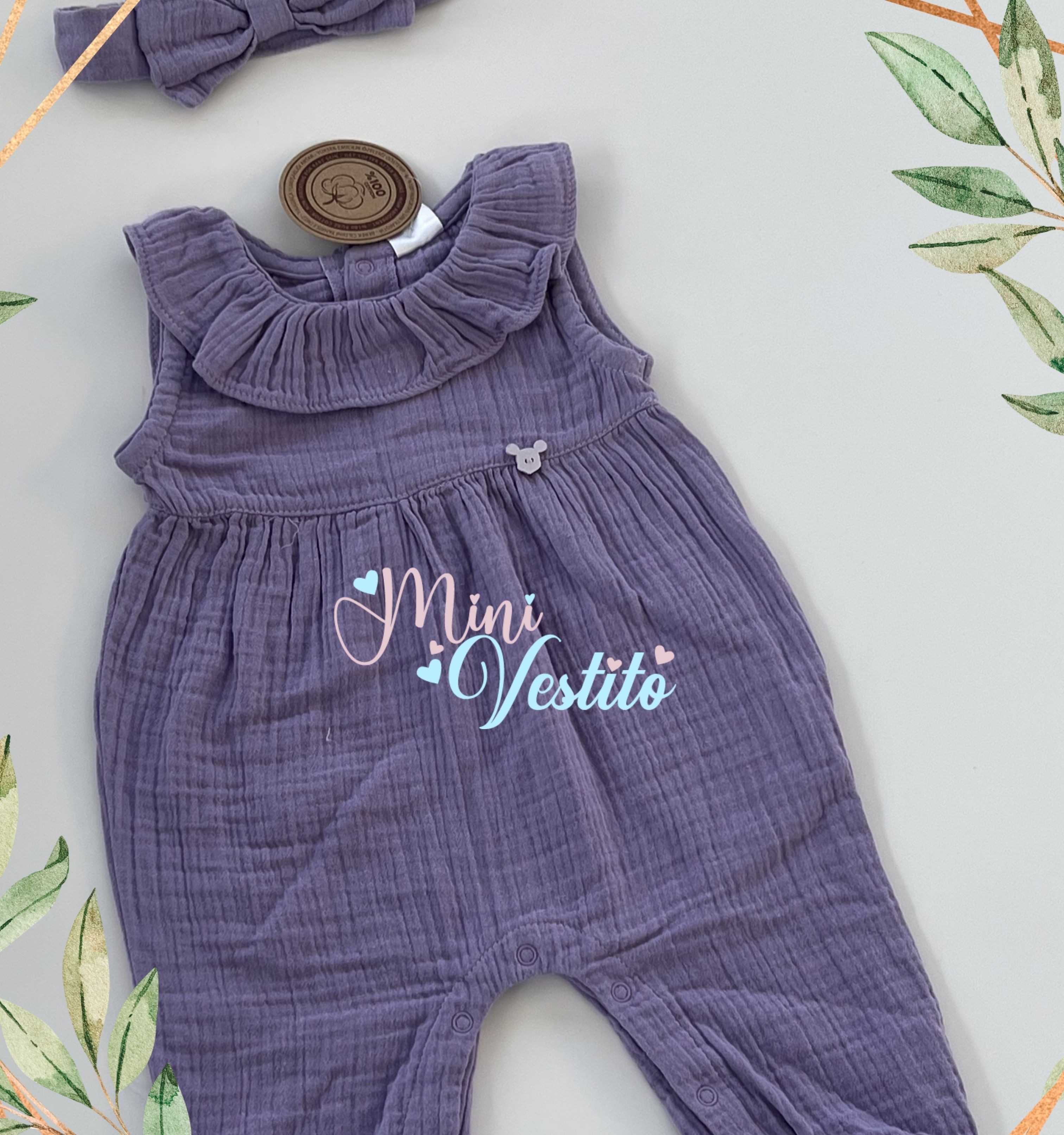 Yakası Fırfırlı Bandanalı Organic Muslin Tulum