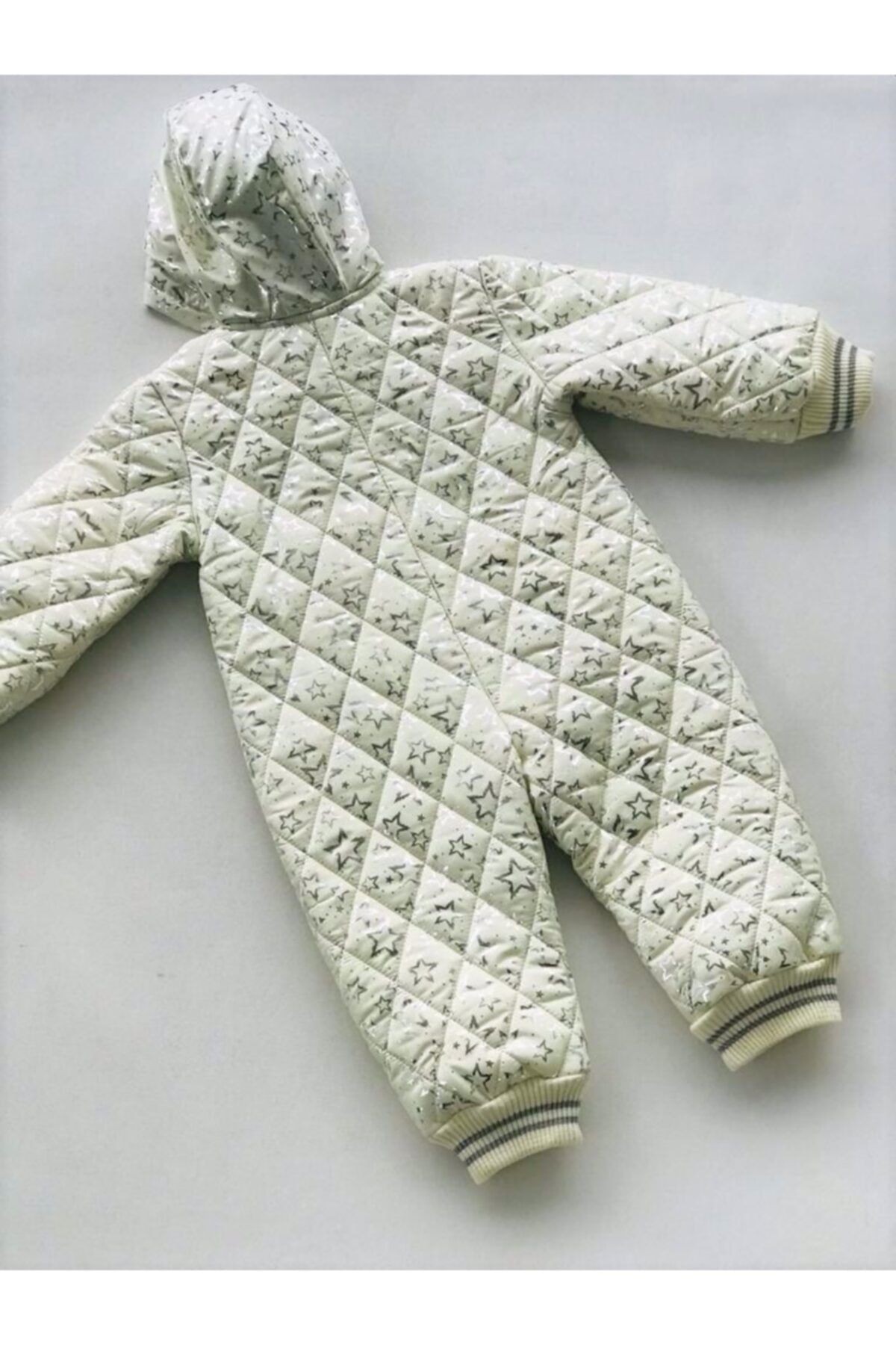 Unisex Bebek Ekru Altın Varaklı Çift Fermuarlı Kozmonot