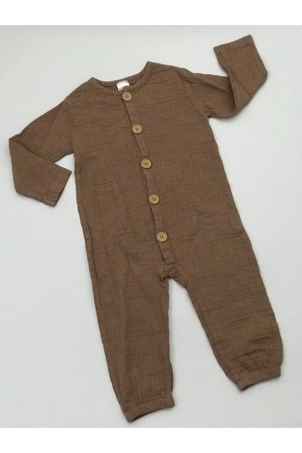 Düğmeli Uzun Kollu Organic Muslin Tulum