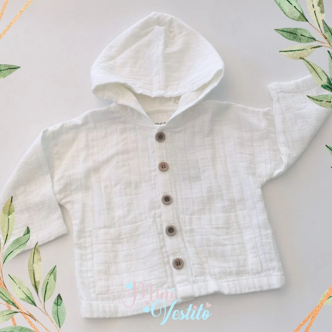 Conroy Kapuşonlu Önü Düğmeli Tetra Muslin Hırka