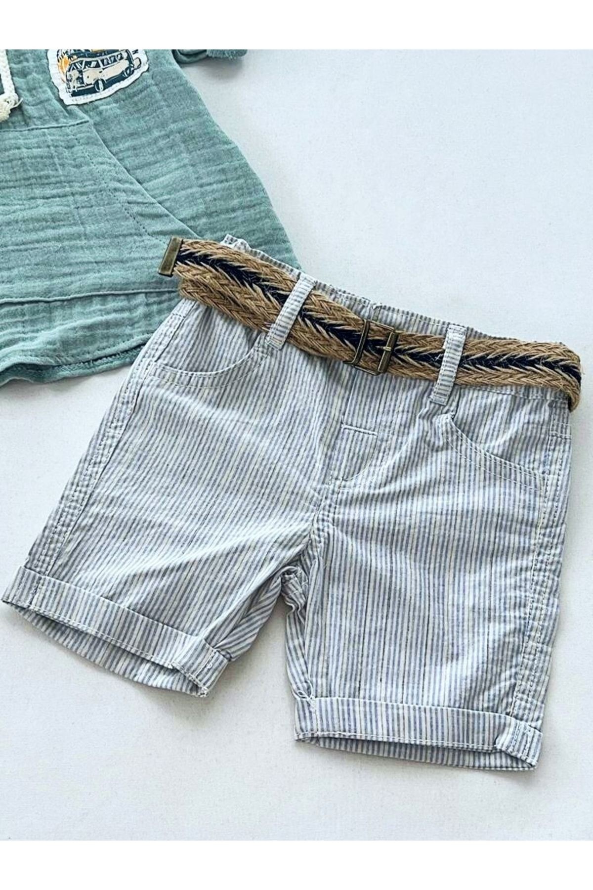 Summer Vacatıon Muslin Gömlekli Şortlu Kapuşonlu Takım