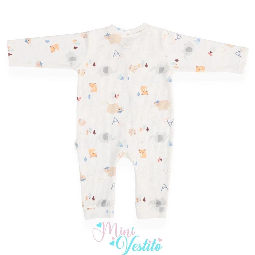 Ormanın Sevimli Dostları Desenli Şapkalı Fermuarlı Tulum