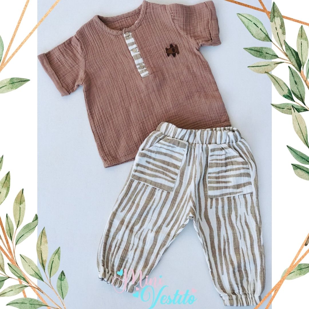 Ciro % 100 Organik Pamuk Muslin Zebra Desenli Cepli Takım