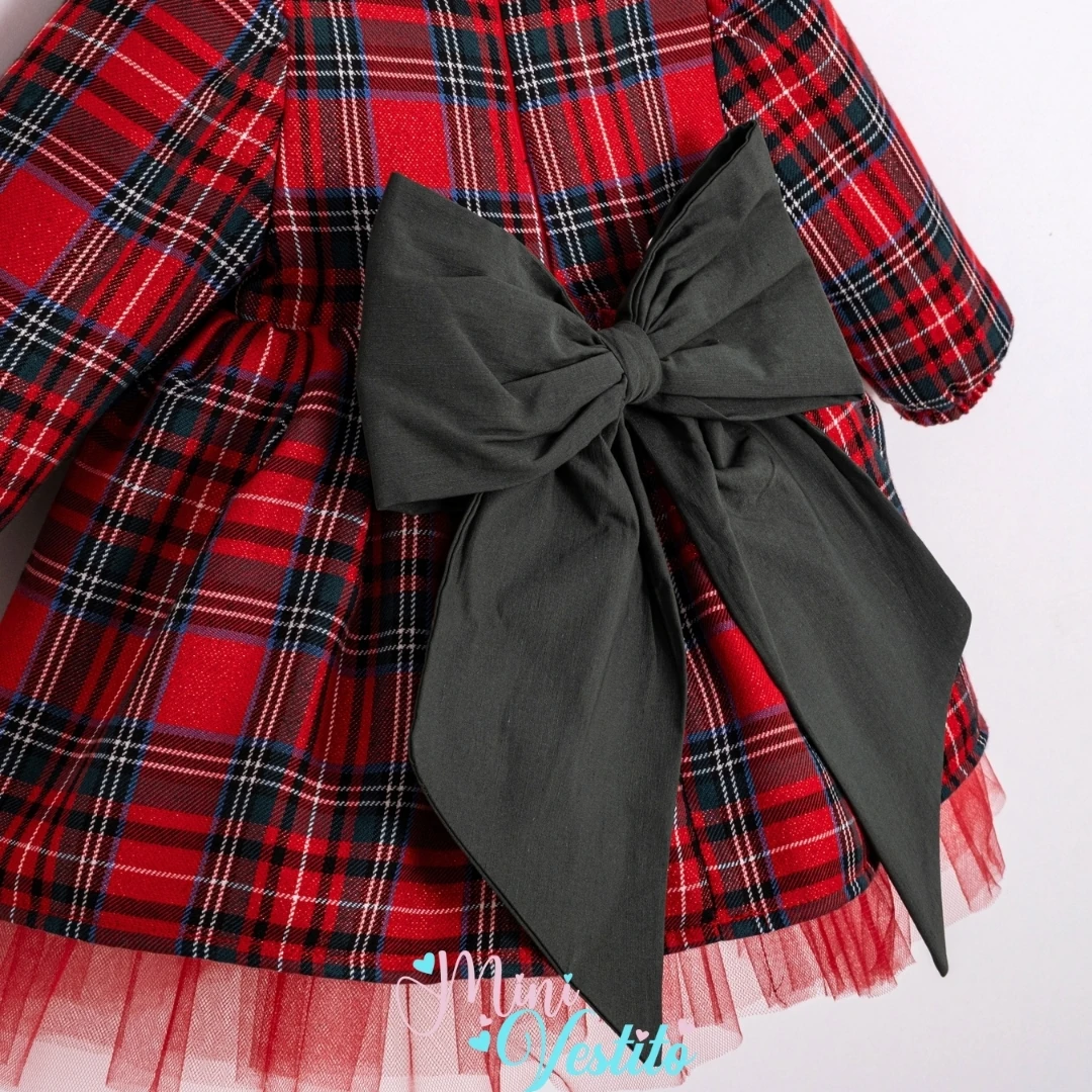 Yılbaşı Desenli Tüllü Arkası Fiyonklu Elbise⚡⚡