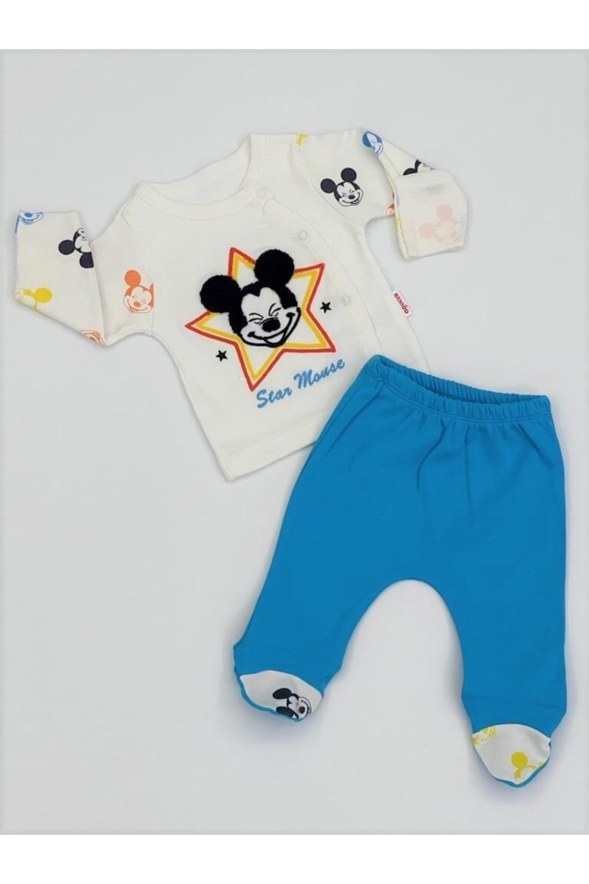 Baby Boss Star Mouse Nakışlı Gizli Eldivenli Önden Çıtçıtlı Ikili Takım Lacivert