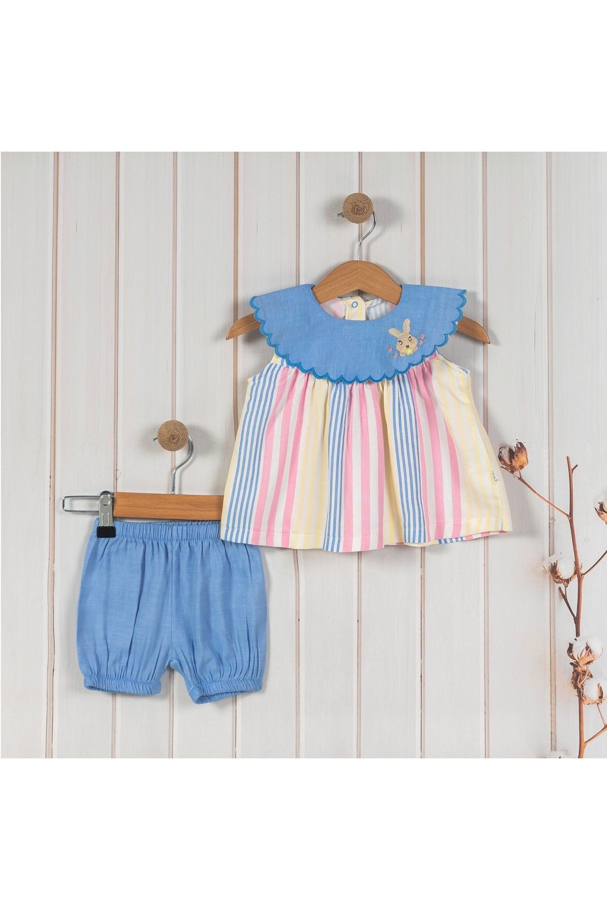 Megan Vintage Bebe Yaka Çizgili İkili Takım