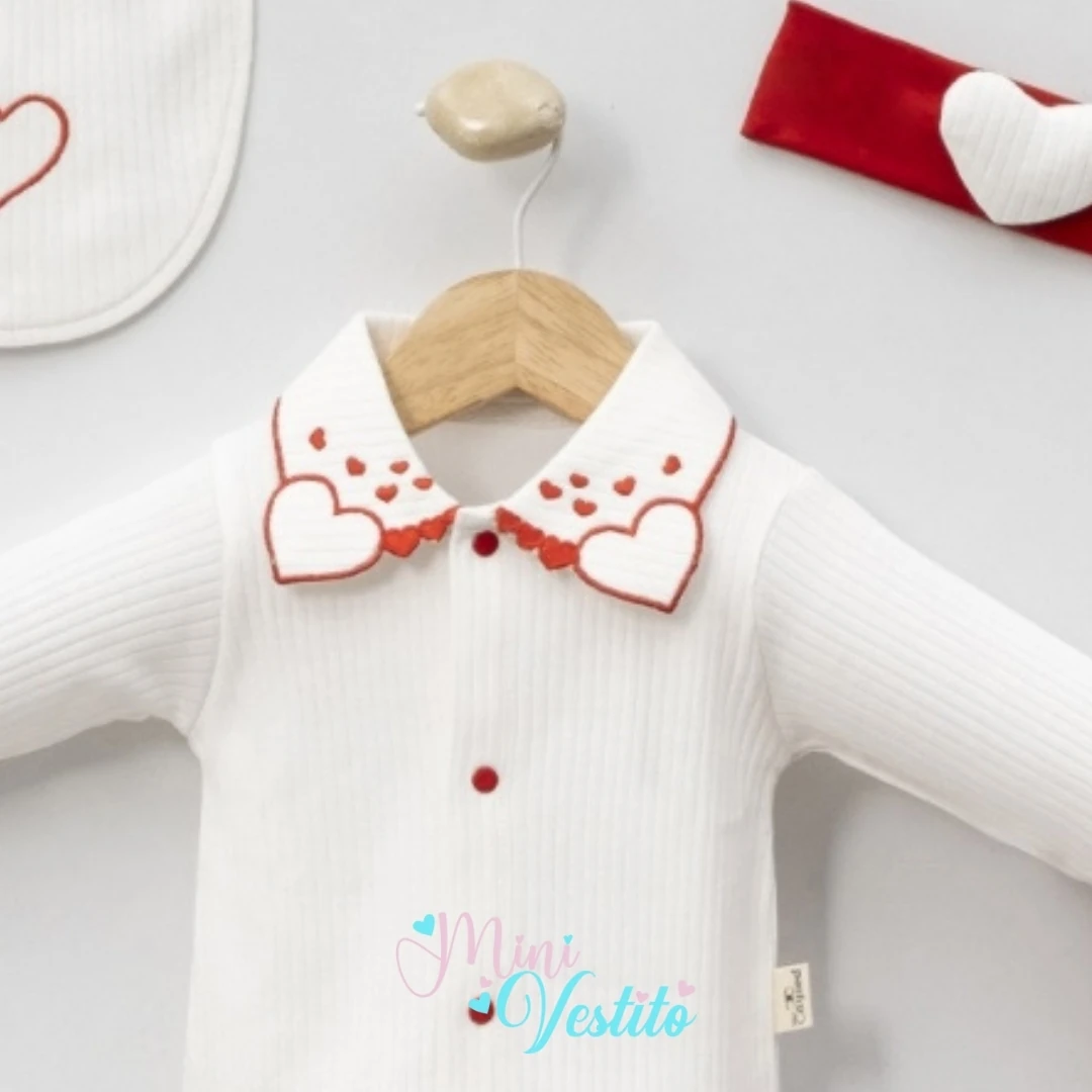 Yakası Kalp Desenli Bandanalı 5 Li Hastane Çıkışı