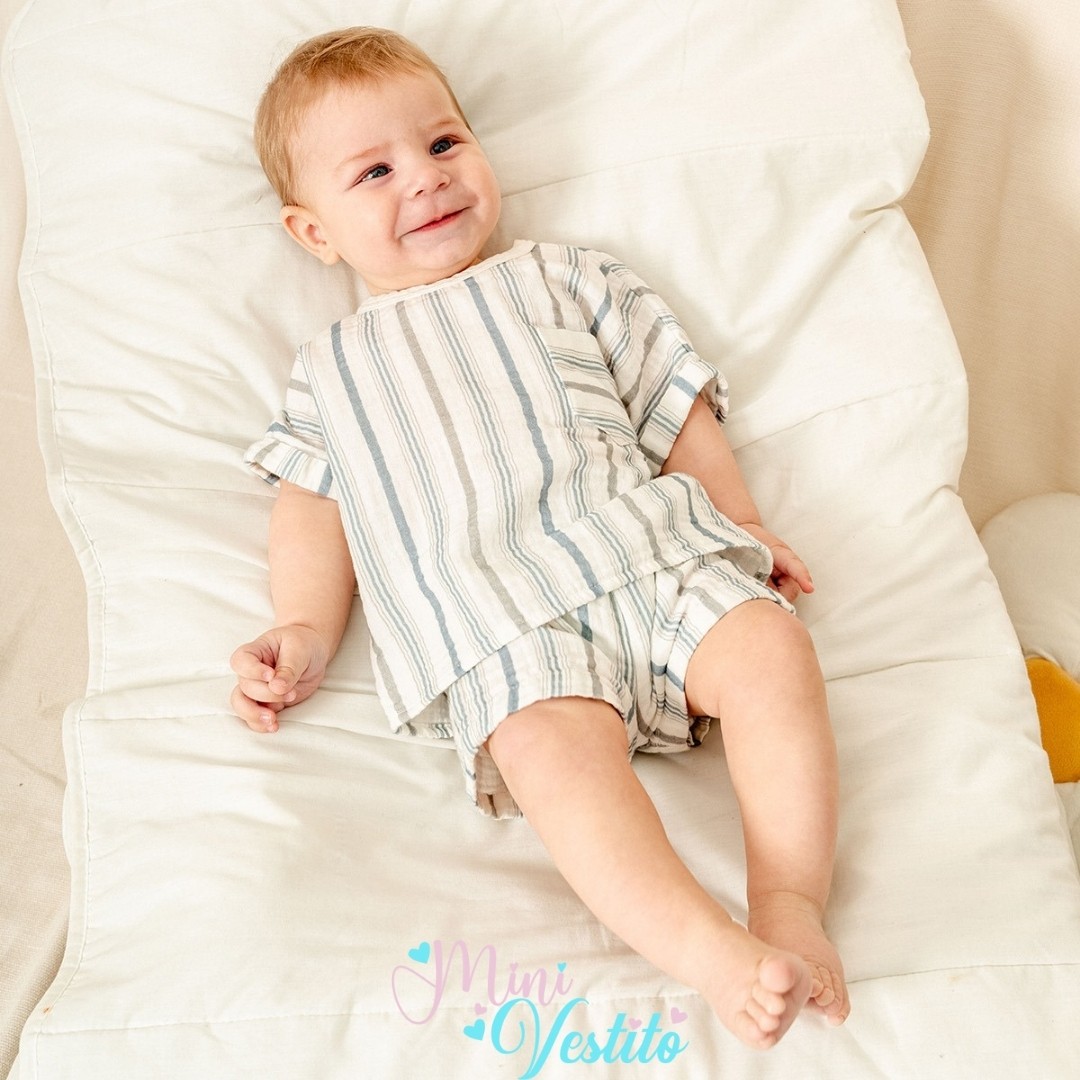 🌿 Archil Doğal Çizgiler Erkek Bebek Yazlık İkili Takım