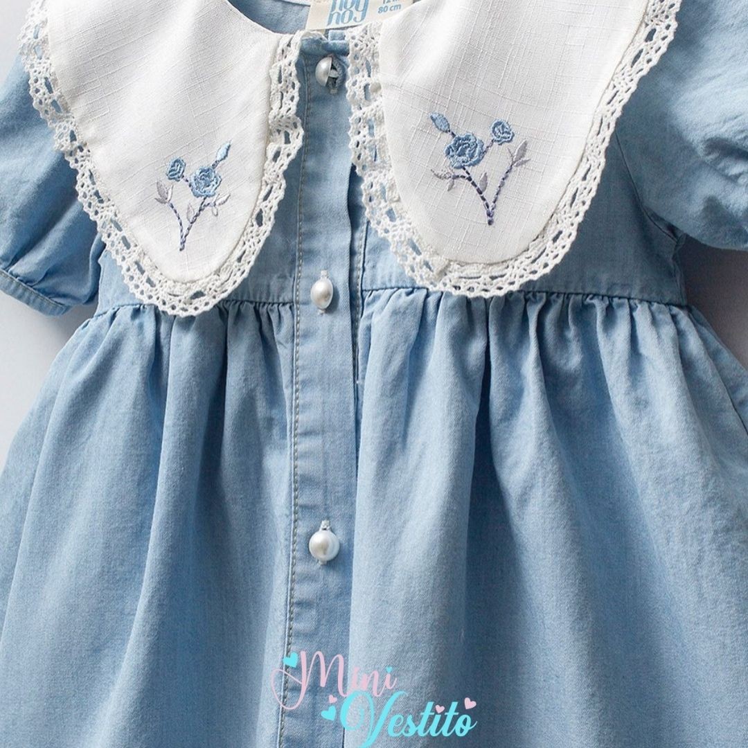 Mavi Gül 🌹 Nakışlı Dantel Yaka Elbise 👗👗