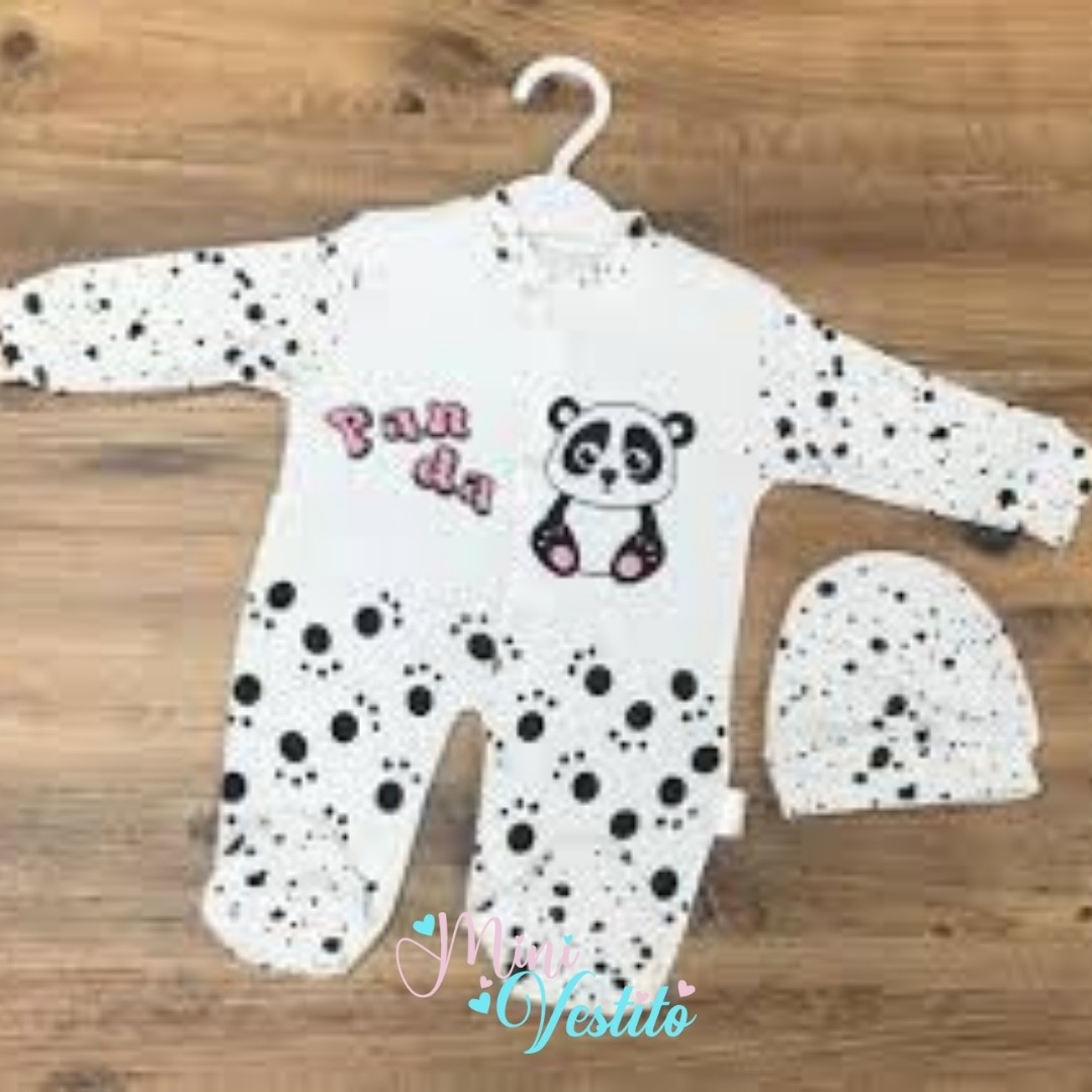 Panda Desenli Şapkalı Çıtçıtlı Tulum