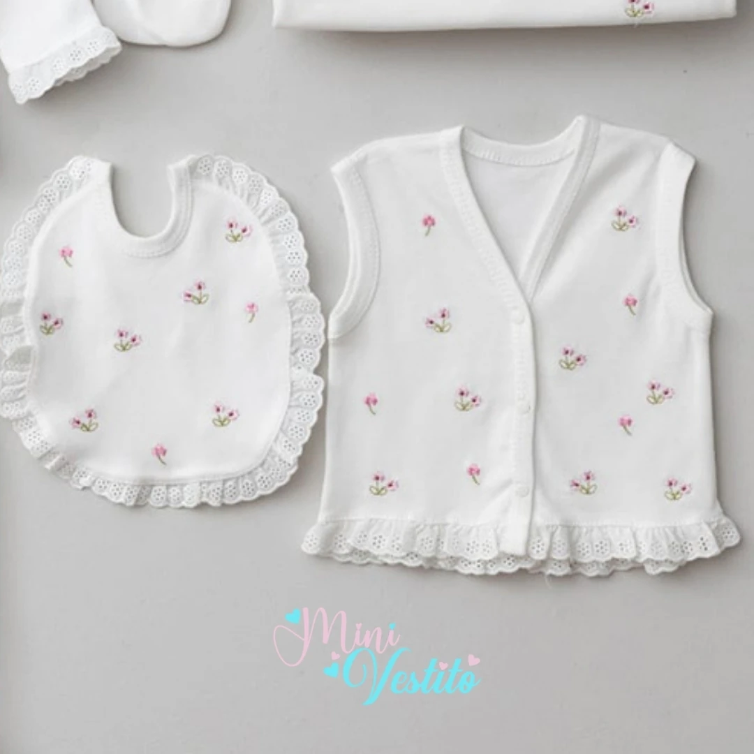 “Be Happy Çiçek Nakışlı 10 Parça Hastane Çıkışı Seti” 🌼✨