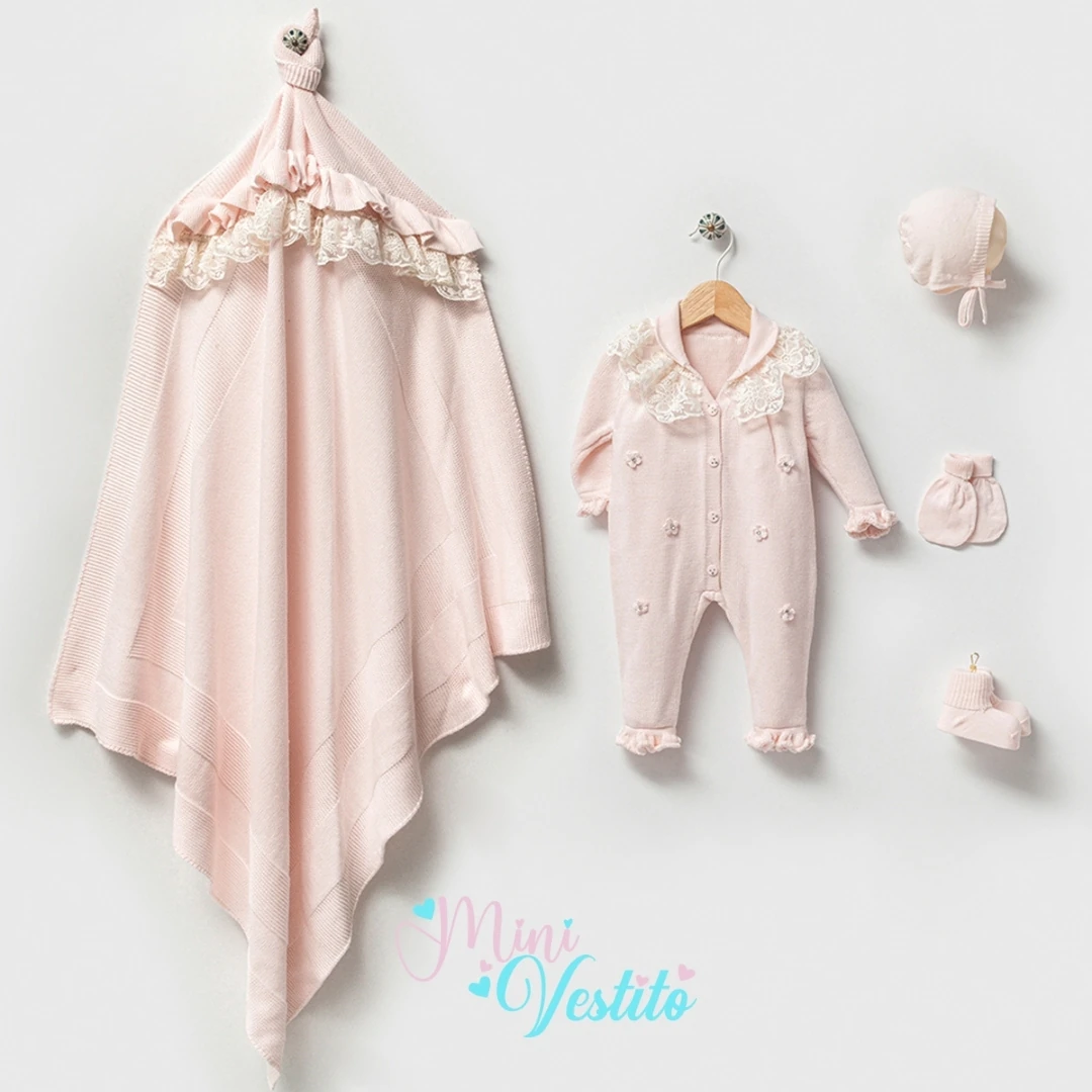 Papatya Motifli Dantelli % 100 Organik Pamuk Triko 5 Li Set