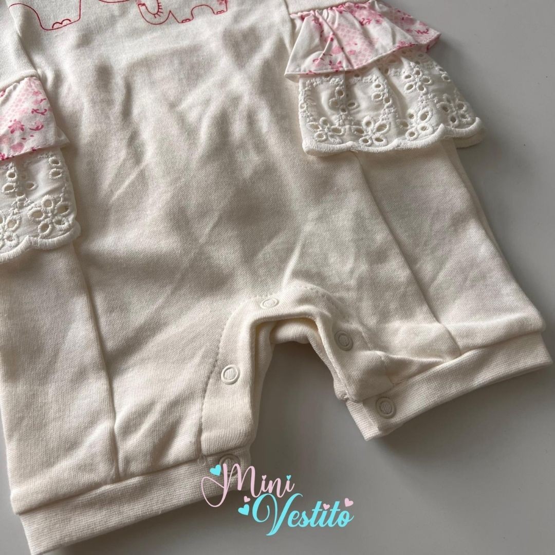 Minik Fil Desenli Fistolu Bandanalı Çıtçıtlı Tulum