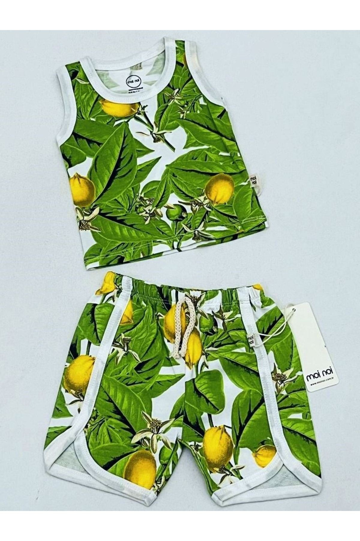 Limon Çiçeği Desenli Biyeli Kolsuz Yazlık Takım