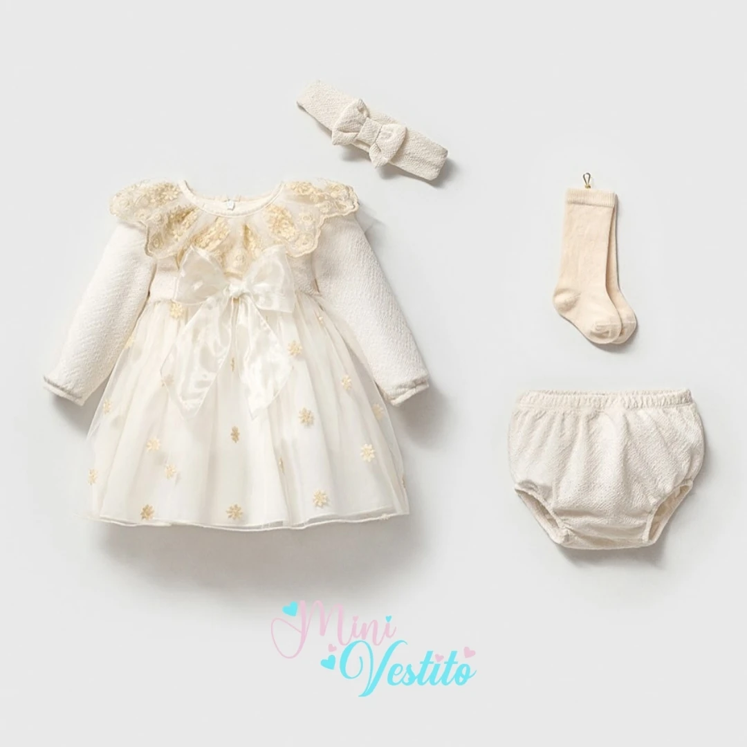 Dantel Rüyası Bandanalı Çoraplı 4 Parça Elbise ( Özel Hediye Kutusunda )