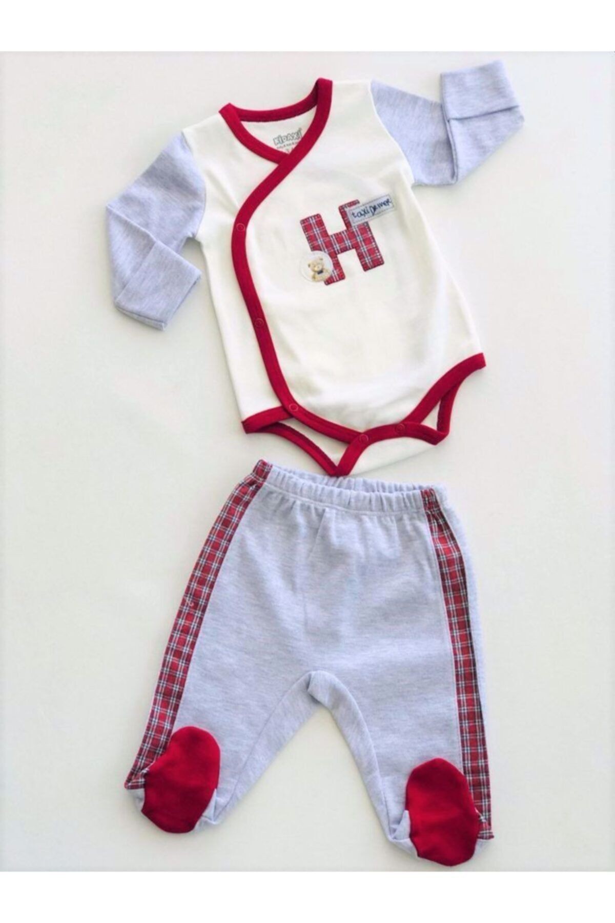 Unisex Bebek Baby Boss Taxi Drive Temalı Gizli Eldivenli Piti Kare Bordo Şeritli  Body