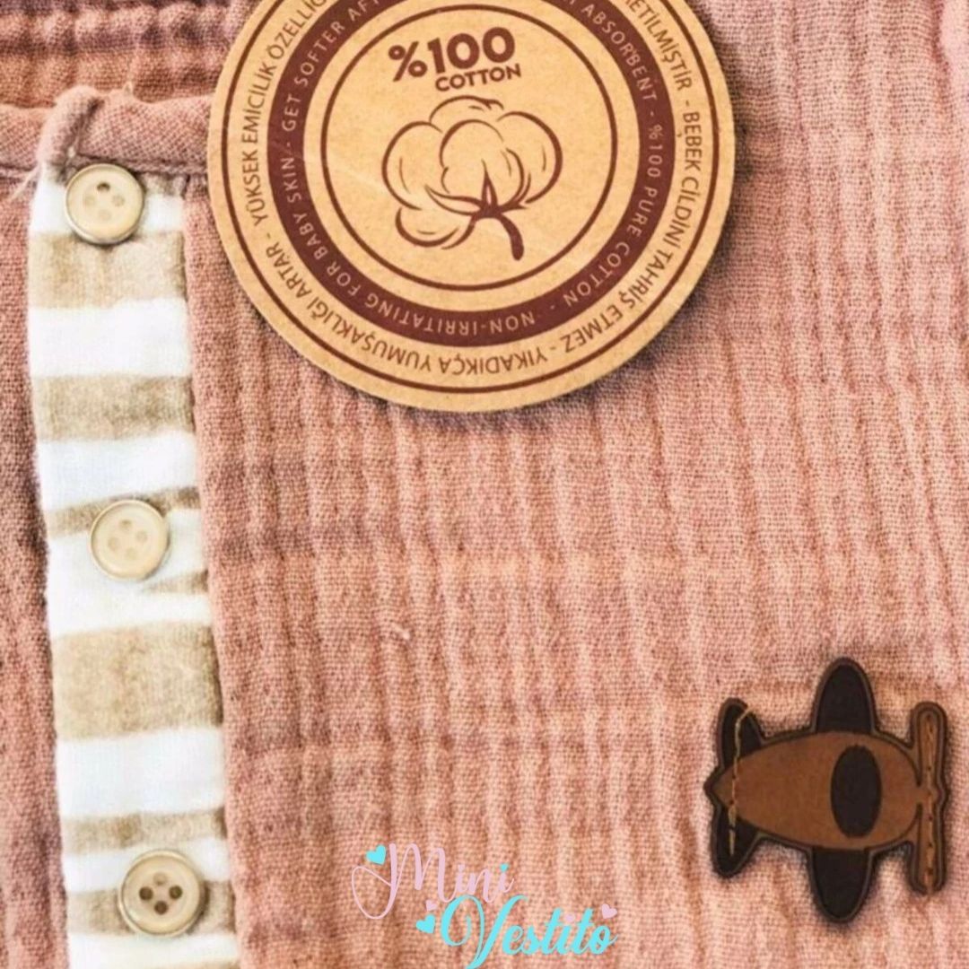 Ciro % 100 Organik Pamuk Muslin Zebra Desenli Cepli Takım