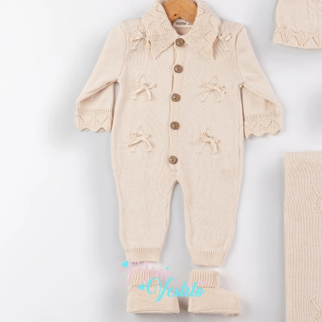 “Soft Elegance Triko 5’li Yenidoğan Seti – %100 Pamuk” 🧸✨