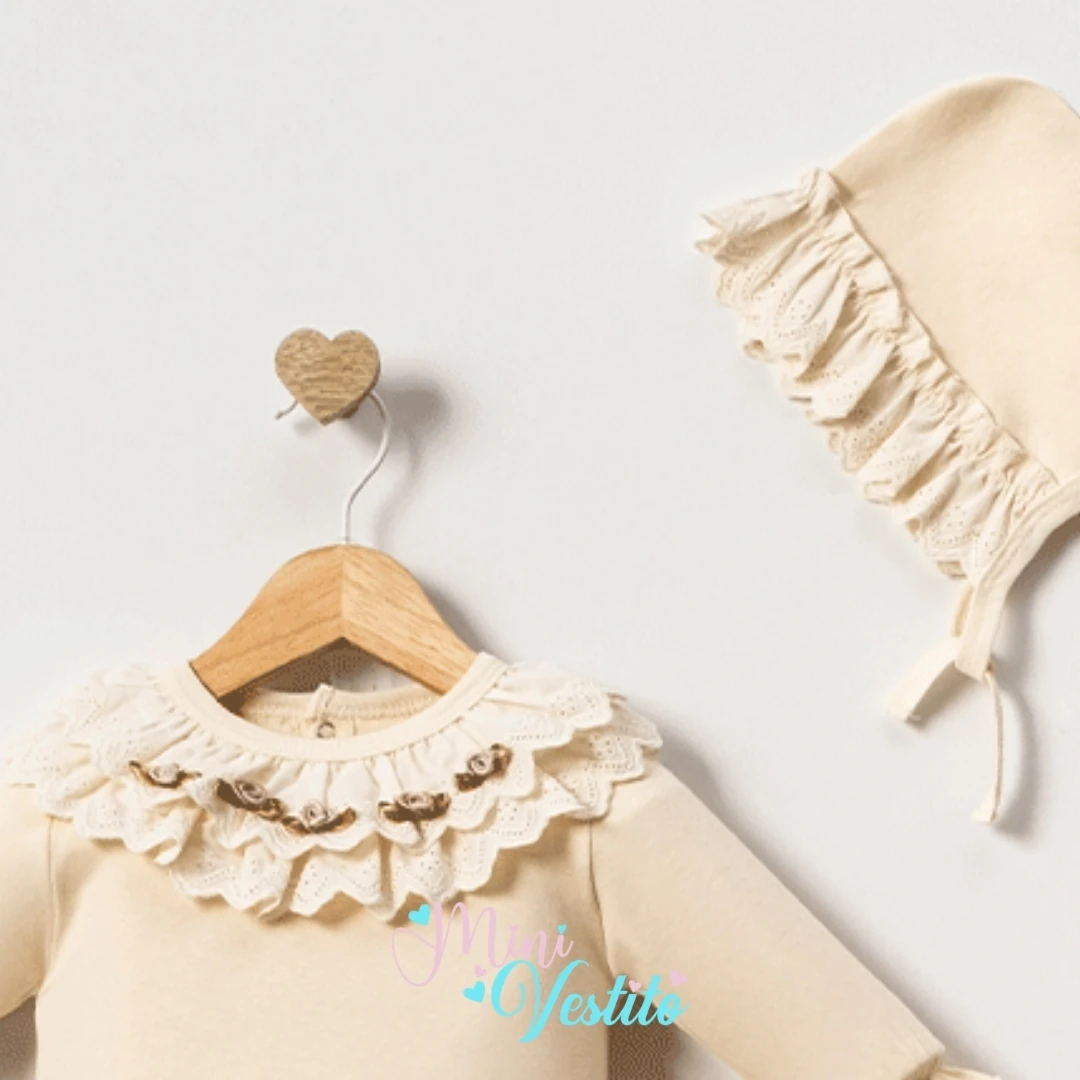 Yakası Güpürlü Güllü Natürel 7 Li Set