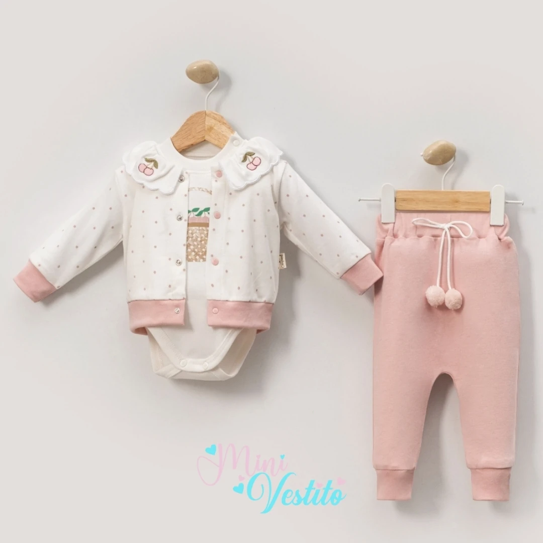 Mini Cherry Desenli Ponpon Lu 3 Lü Takım