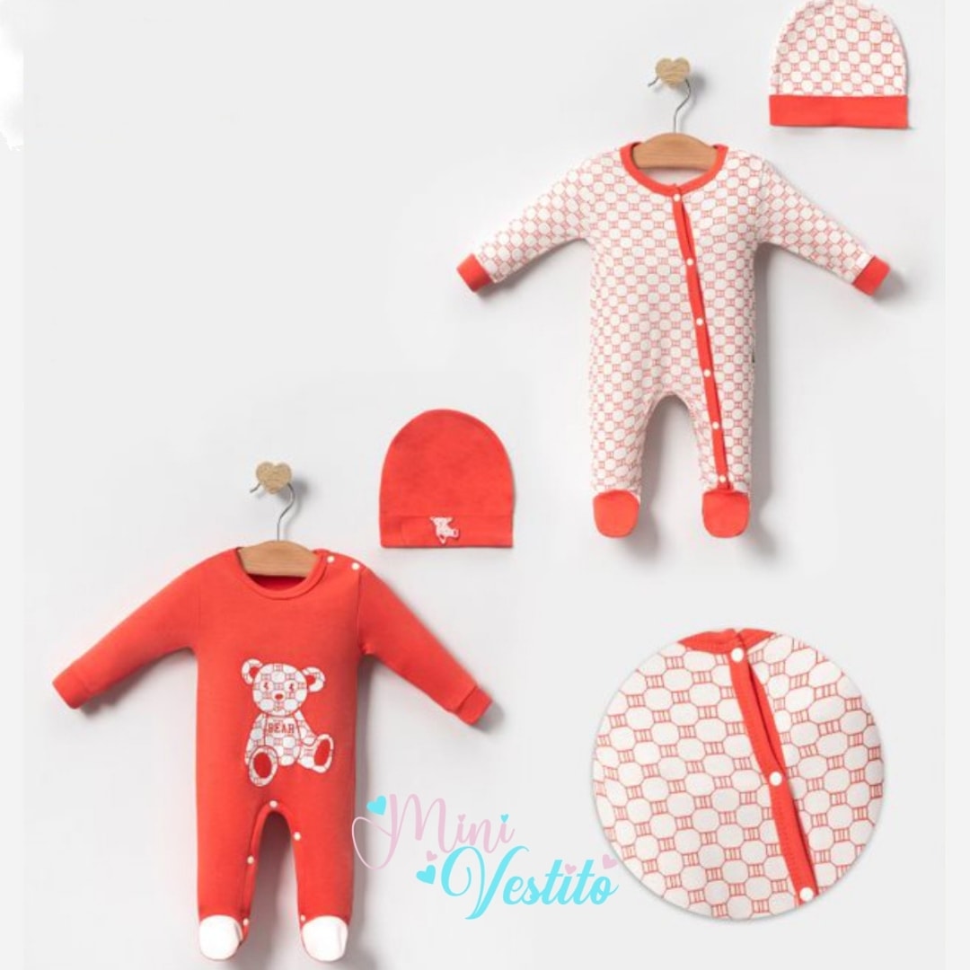 Red Bear Ayıcık Desenli Şapkalı Çıtçıtlı Tulum