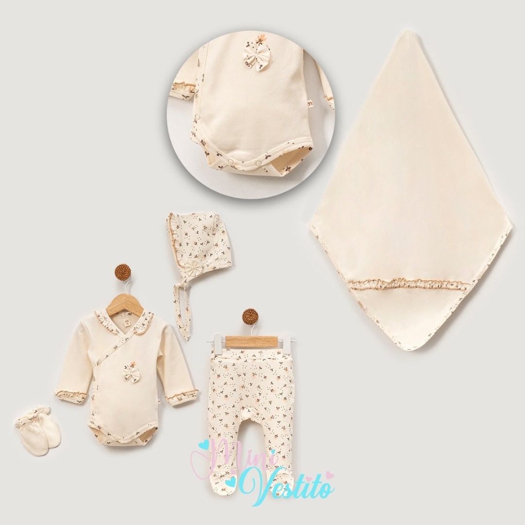 Sally Fırfırlı Lora Şapkalı Battaniyeli 5 Li Set